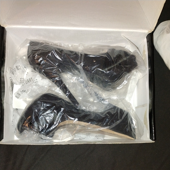 Black Chunky Platform Heels with White Stripe - Picture 3 of 9